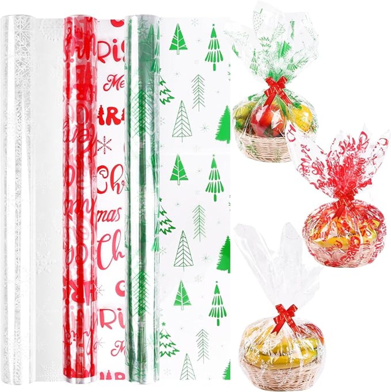 Christmas Cellophane Wrap Clear Cellophane Wrap Roll Treat Gift Basket Wrapping Cellophane Paper for Christmas Party Decoration